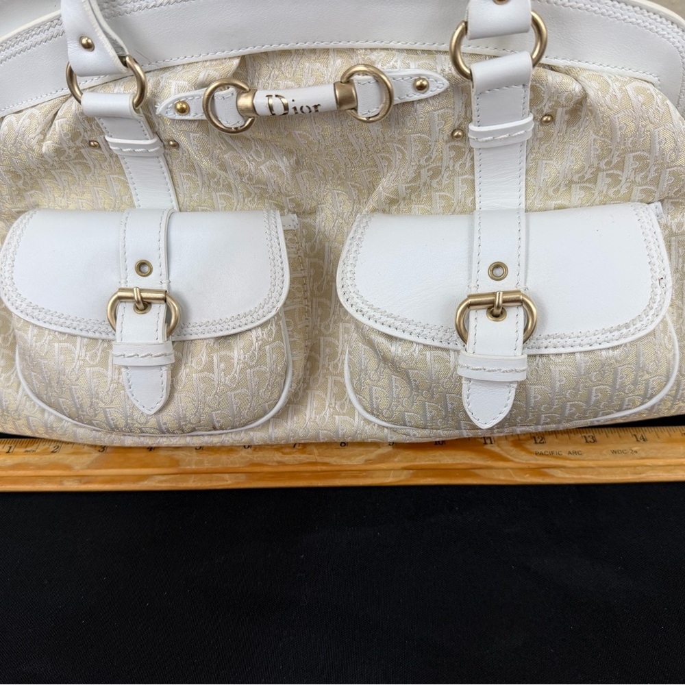 Dior White and Cream Canvas and leather Satchel Bag - Picture 8 of 13